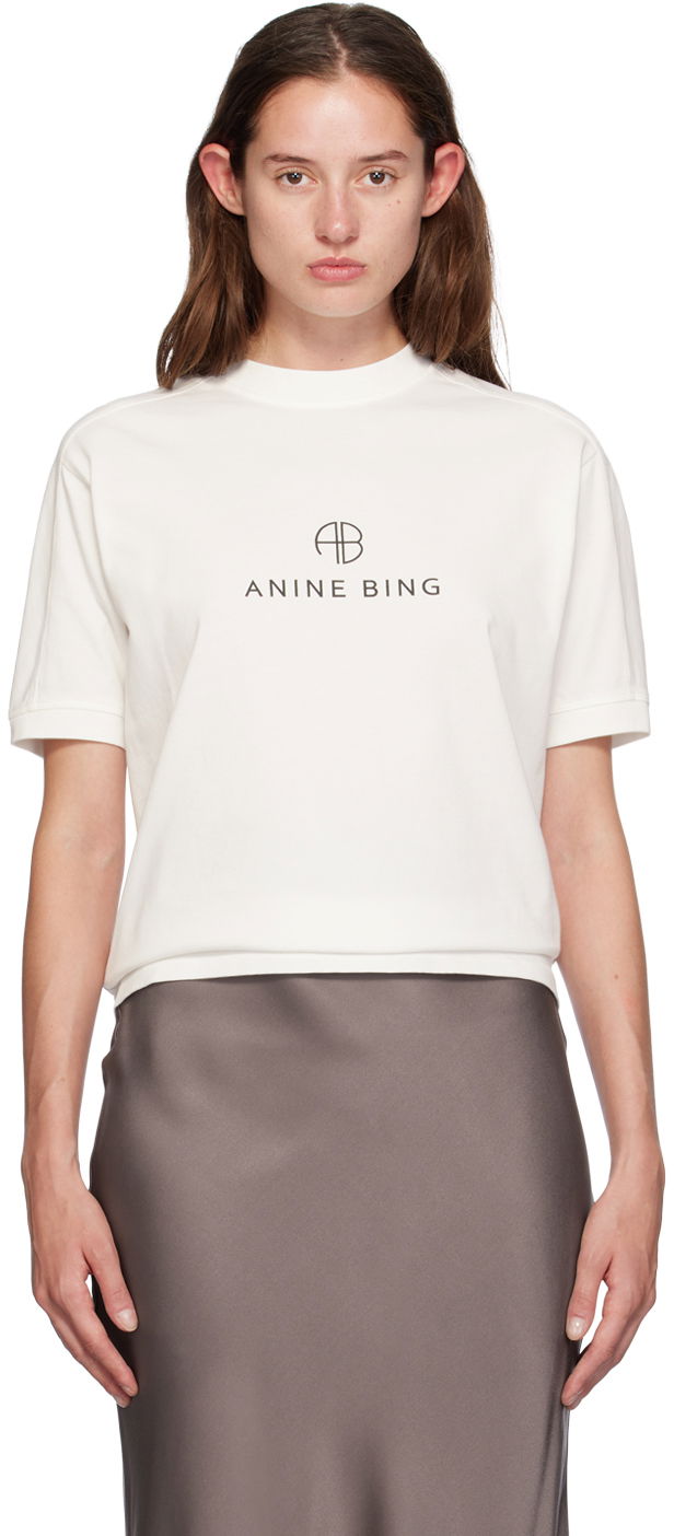 Футболка Anine Bing ANINE BING Jaylin Monogram T-Shirt білий | A-08-10280-IVY1
