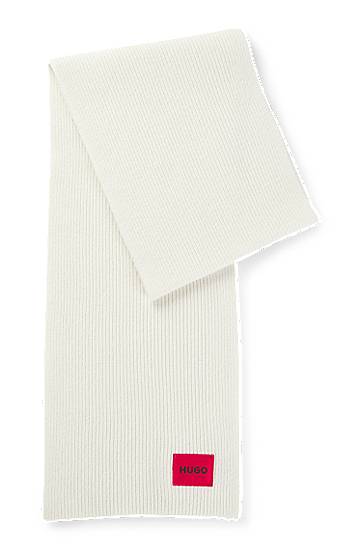 Шарф BOSS HUGO Ribbed Wool-Blend Scarf білий | 50502605