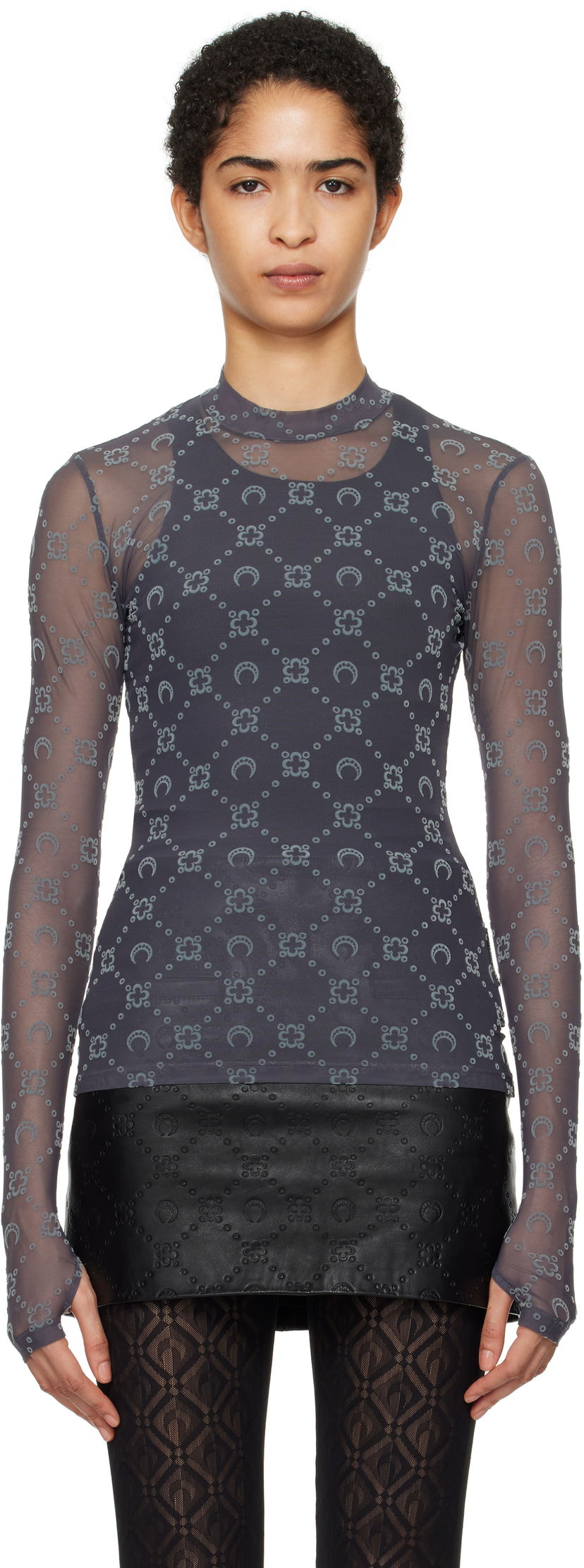 Футболка Marine Serre Monogram Mesh Highneck Top Сірий | WTO388A CJER0005