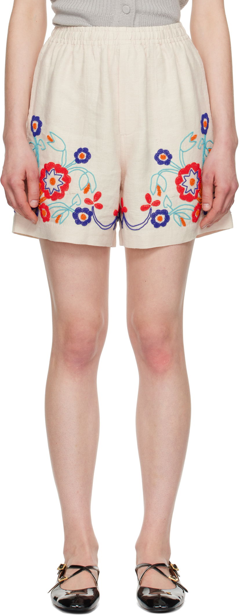 Шорти Bode Bode Beaded Garden Party Shorts бежевий | MRS25BT049