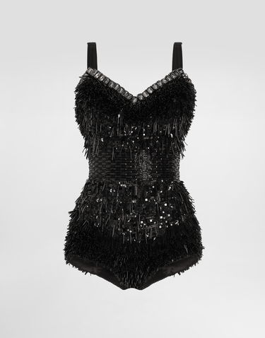Боді Dolce & Gabbana Dolce & Gabbana Sequined and Micro-Beaded Bodysuit чорний | F78JEZGDC0IS9021, 0