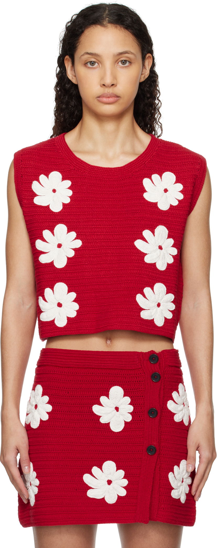 Спідниця MSGM MSGM Crocheted Flower Appliqué Sweater Vest Червоний | 3841MDT194 257286