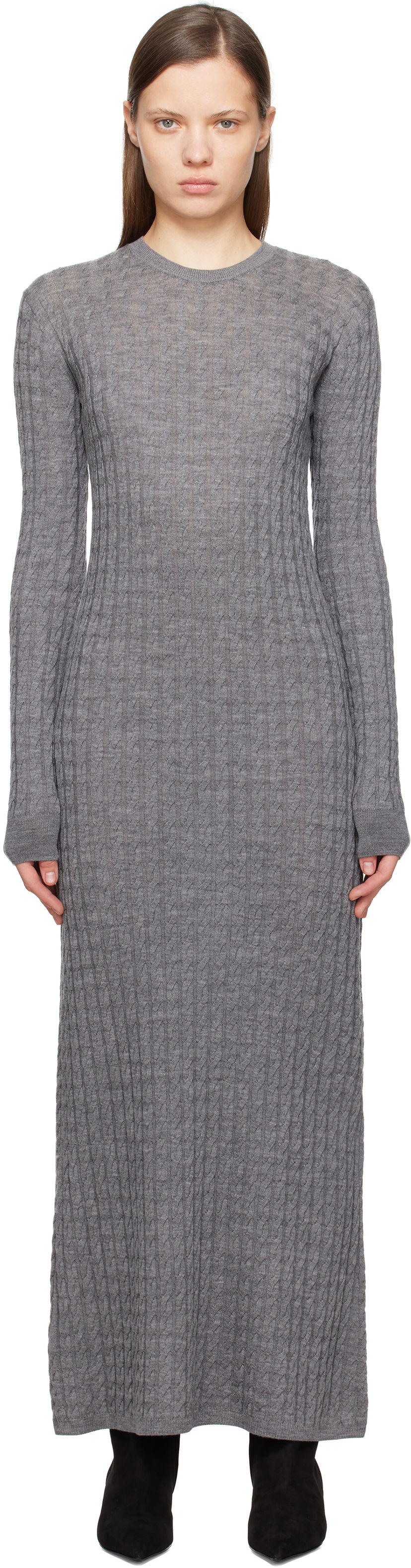 Cветр TOTEME TOTEME Cable Knit Maxi Dress Сірий | 251-WRD0142-YA0036