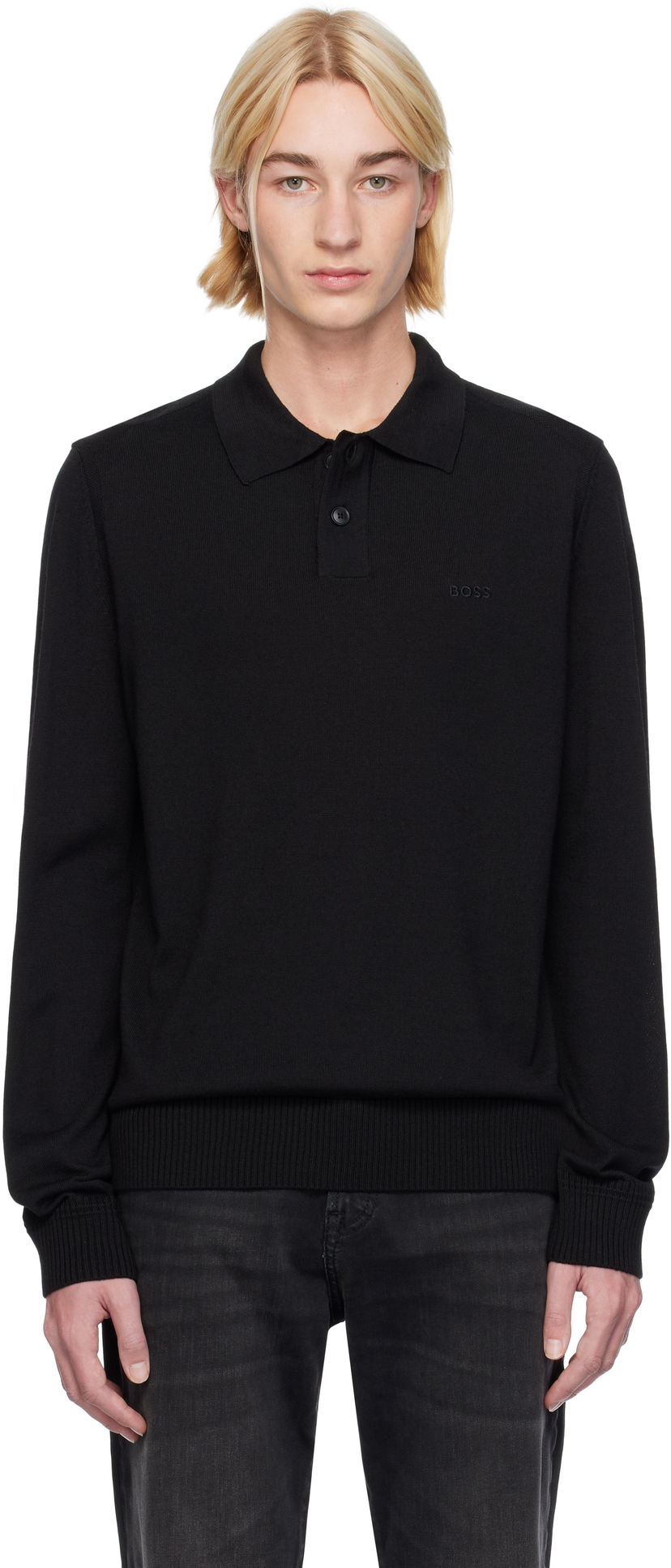 Сорочка поло BOSS Two-Button Knit Polo чорний | 50519958