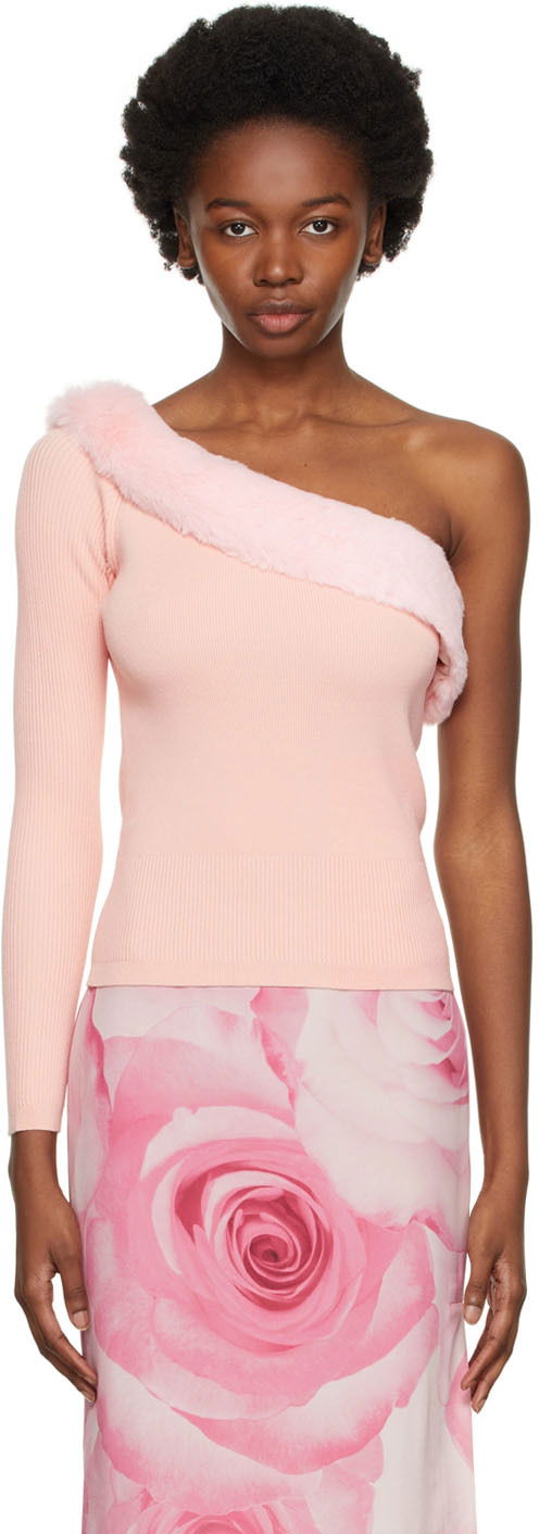 Cветр Blumarine One Shoulder Faux Fur Trimmed Sweater Рожевий | 2M181A