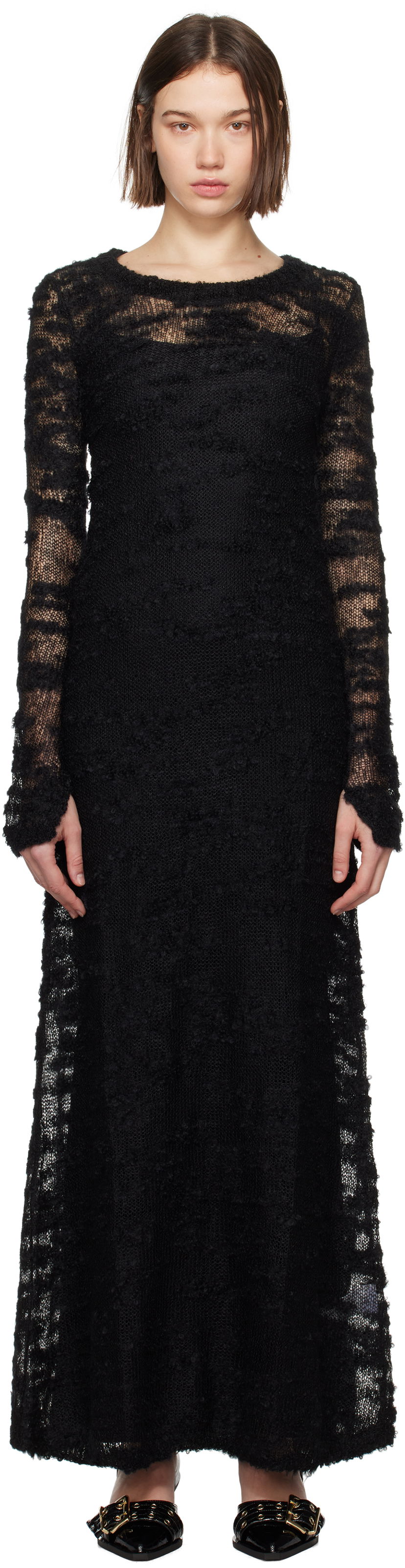 плаття GANNI Bouclé Long Sleeve Maxi Dress чорний | K2329