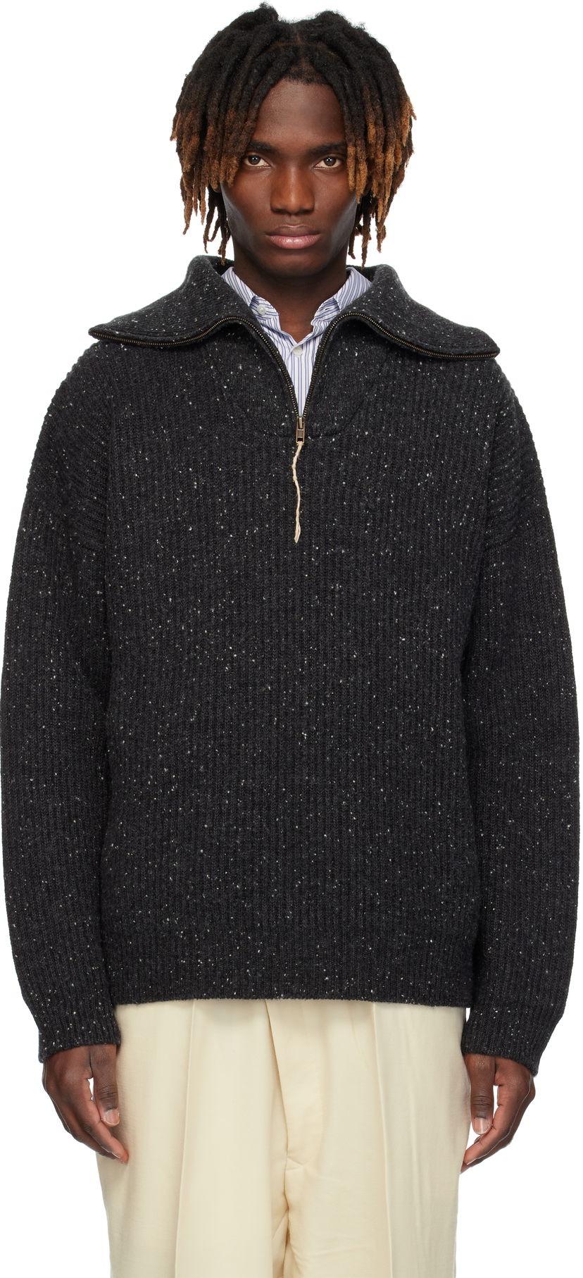 Cветр Maison Margiela Maison Margiela Half-Zip Donegal Wool Sweater Сірий | S50HL0039 M13094