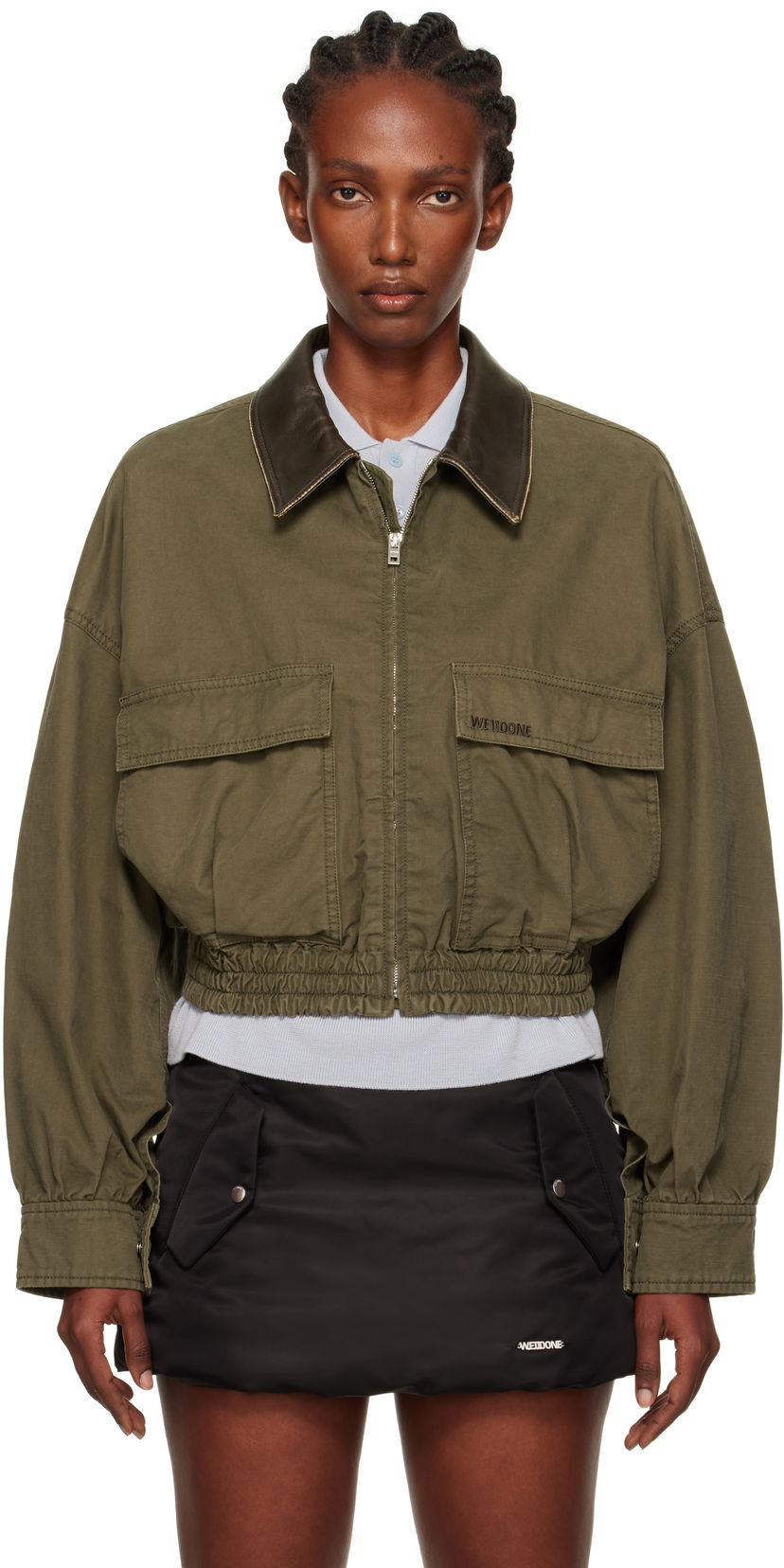 Куртка We11done We11done Leather Collar Cropped Jacket Зелений | WD-JP2-25-063-W-KK