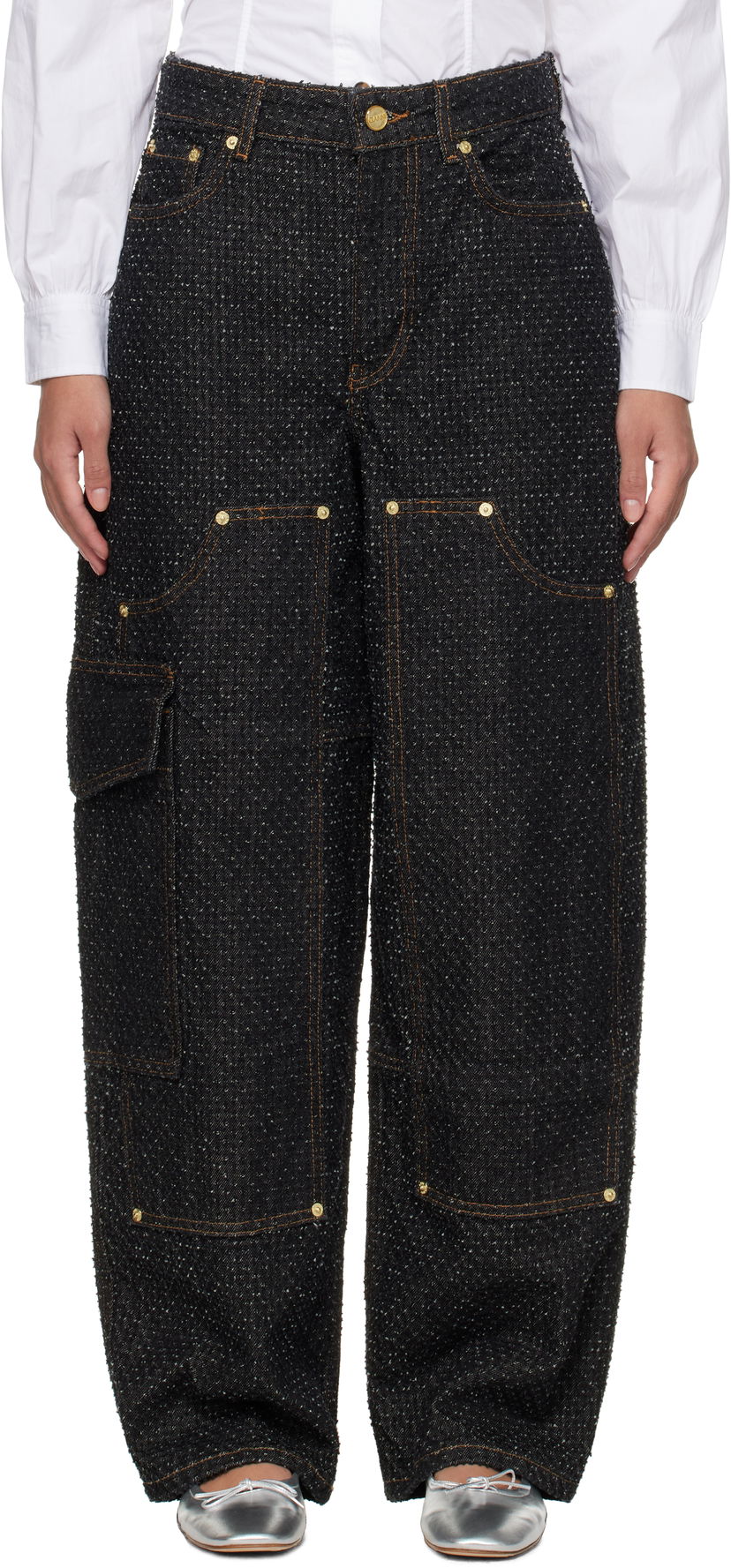 Штани карго GANNI GANNI Fluffy Carpenter Jeans чорний | J1617