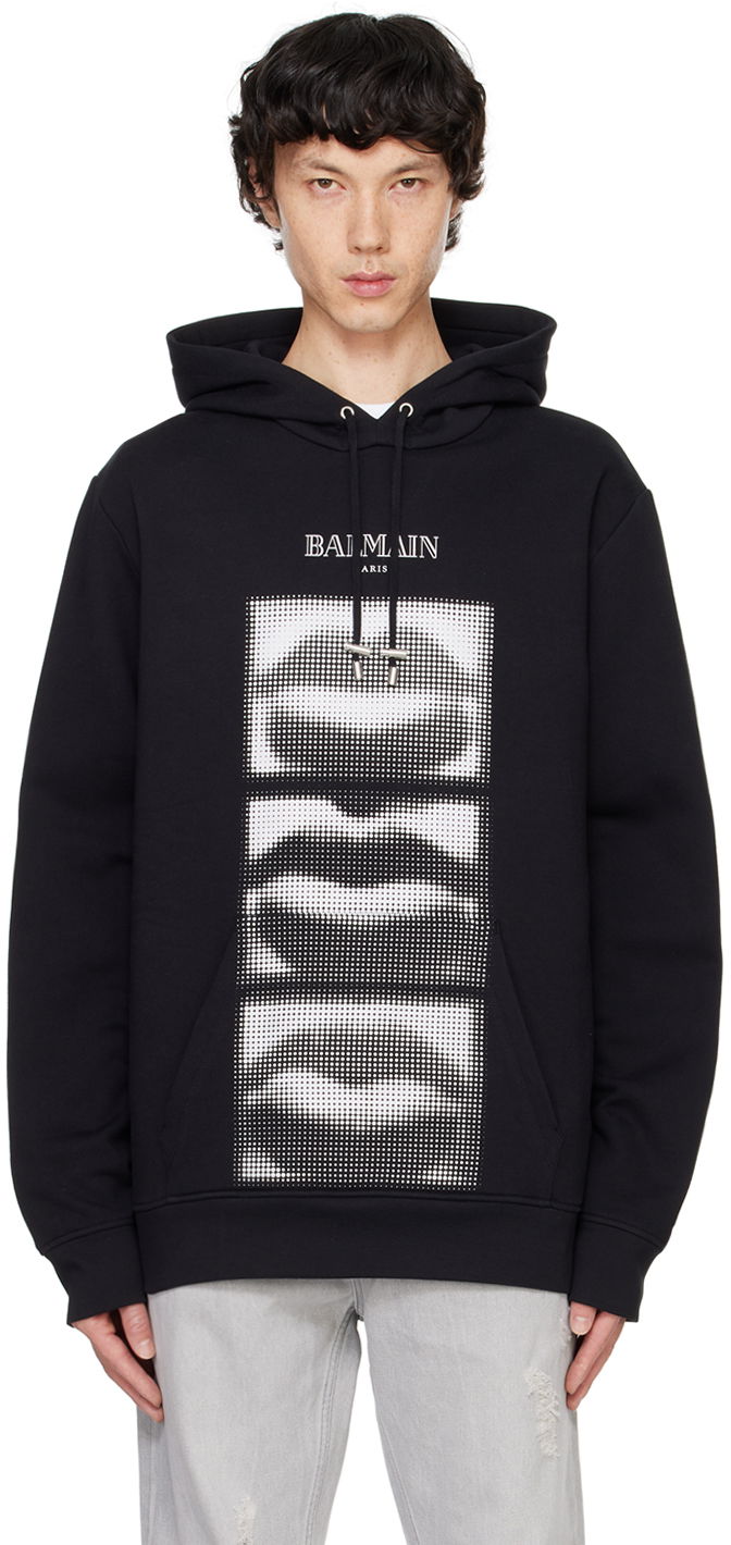 Світшоти Balmain Balmain Lips Print Hoodie чорний | DH0JT047GE07