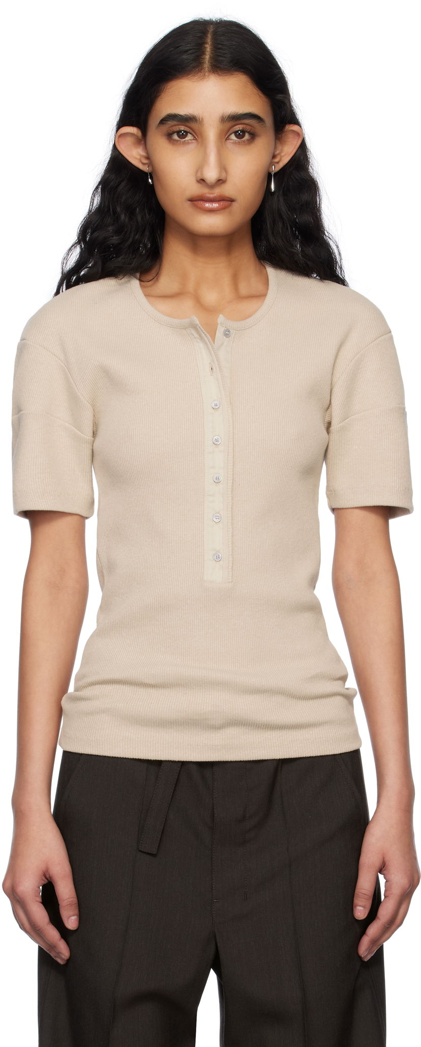 Футболка LEMAIRE Lemaire Fitted Henley T-Shirt бежевий | TO1350 LJ1030