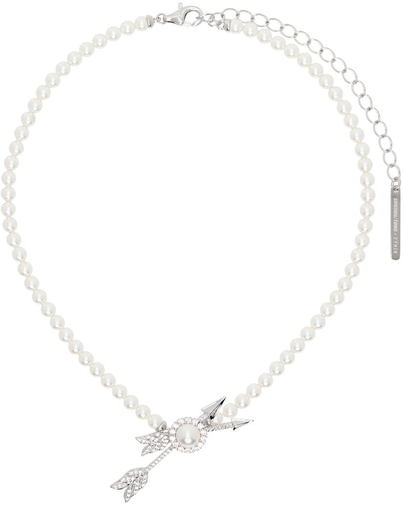 Кольє SHUSHU/TONG SHUSHU/TONG YVMIN Edition Double Arrow Pave Pearl Necklace білий | 23383SLV00NN