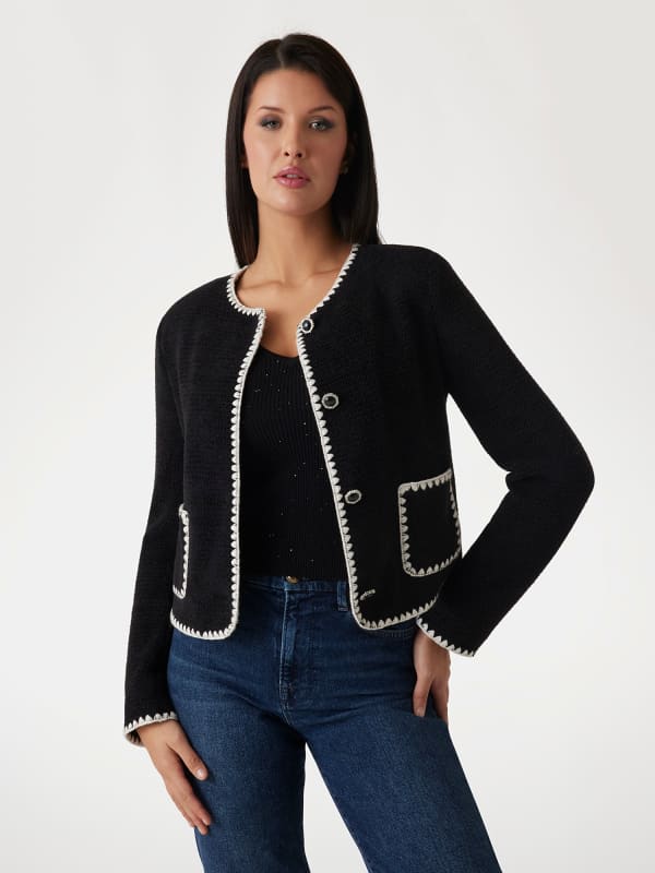 Cветр GUESS Guess Cropped Knit Jacket with Contrast Trim and Patch Pockets чорний | W5RN20WGVQ2, 0