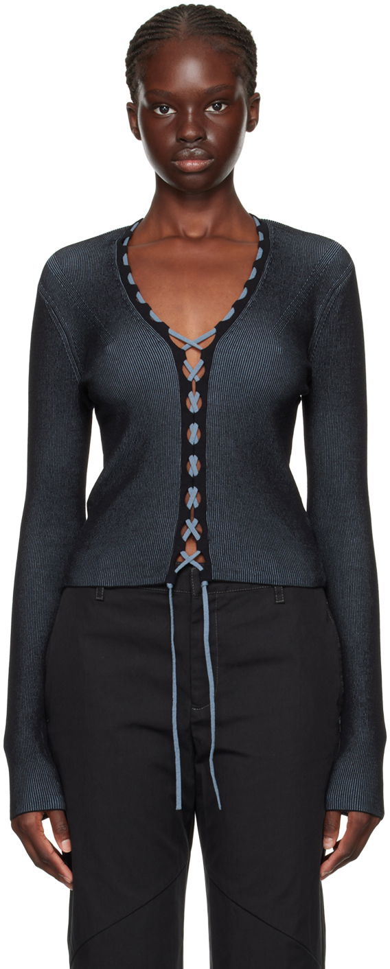 Cветр Dion Lee Lace-Up Ribbed Cardigan чорний | C7222F23