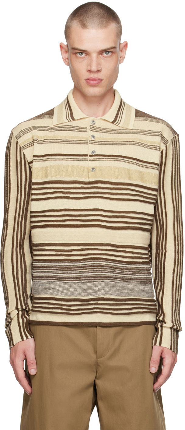 Сорочка поло Bottega Veneta Striped Polo Shirt бежевий | 793784 V4E70 2975