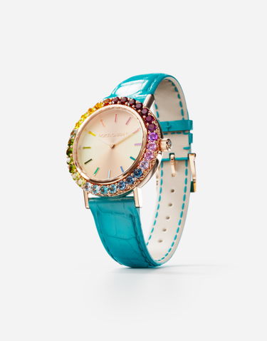 Годинник Dolce & Gabbana Dolce & Gabbana Iris Watch with Multi-colored Gems Бірюзовий | WWLB2GXA1XAB0025, 2