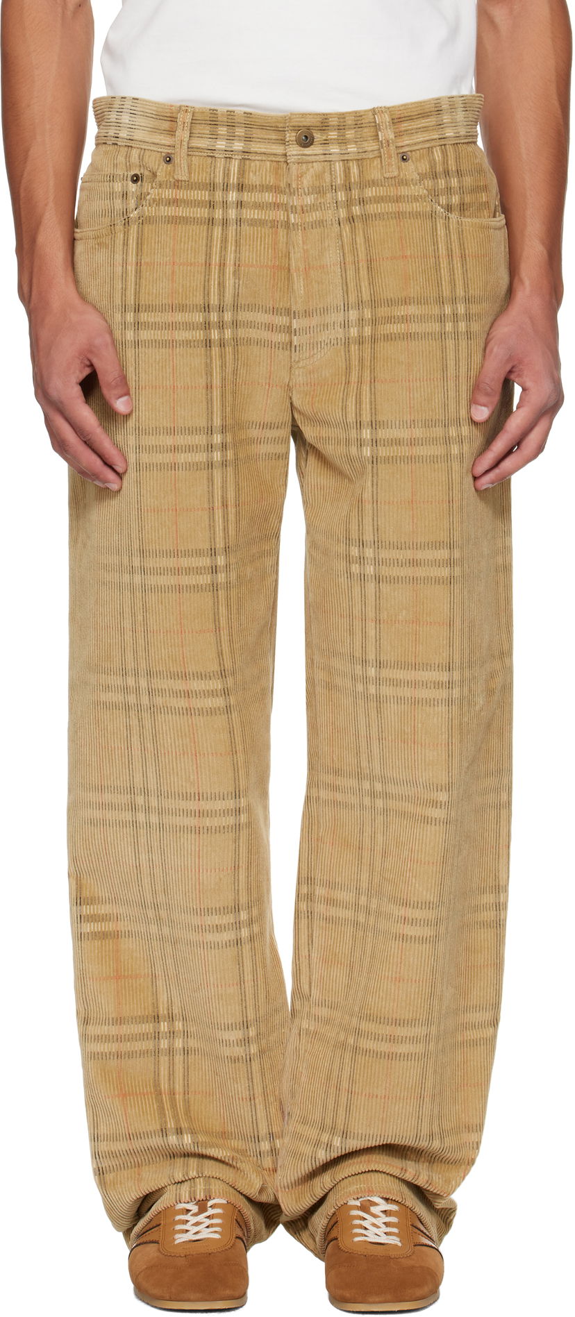 Штани Burberry Burberry Check Corduroy Trousers бежевий | 8113484