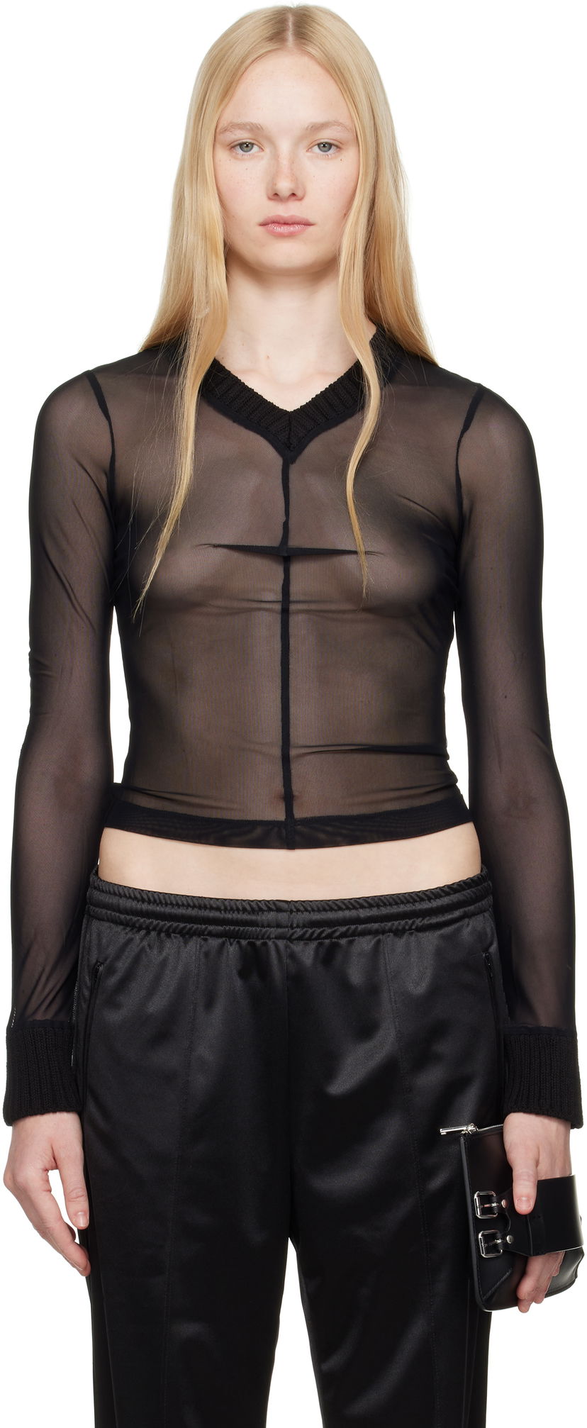 Cветр Maison Margiela MM6 Maison Margiela Elastic Jersey Mesh Long Sleeve Top чорний | S62NH0039 S24423