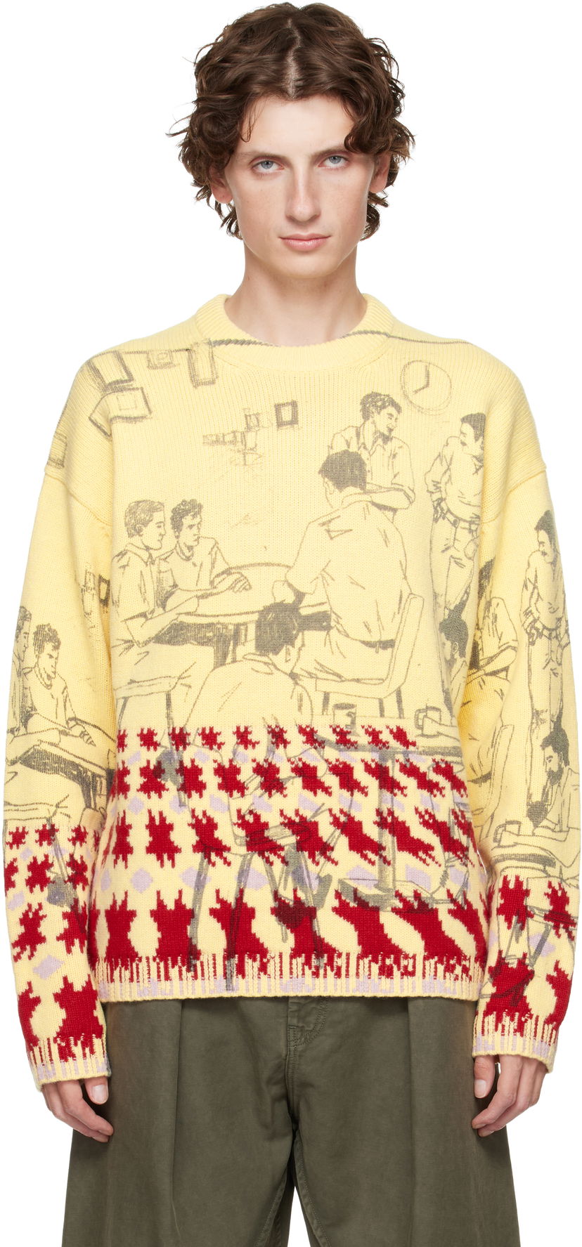 Cветр JW Anderson Jacquard Knit People Graphic with Abstract Motif Sweater Різнокольоровий | KW1439-YN0373