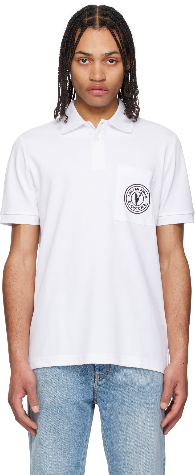 Сорочка поло Versace Embroidered Logo Polo by Versace Jeans Couture білий | E78GAGT01_ECJ01T