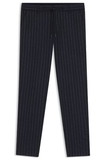 Штани BOSS Tapered-fit Pinstripe Trousers with Drawstring in Brushed Stretch Flannel темно-синій | 50551518, 0