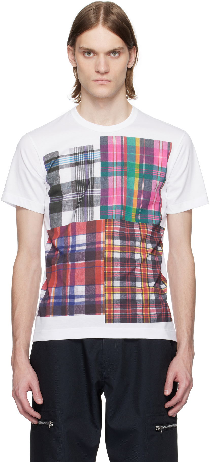 Футболка Comme des Garçons Comme des Garçons Shirt Tartan Square Print T-Shirt білий | FO-T007-051
