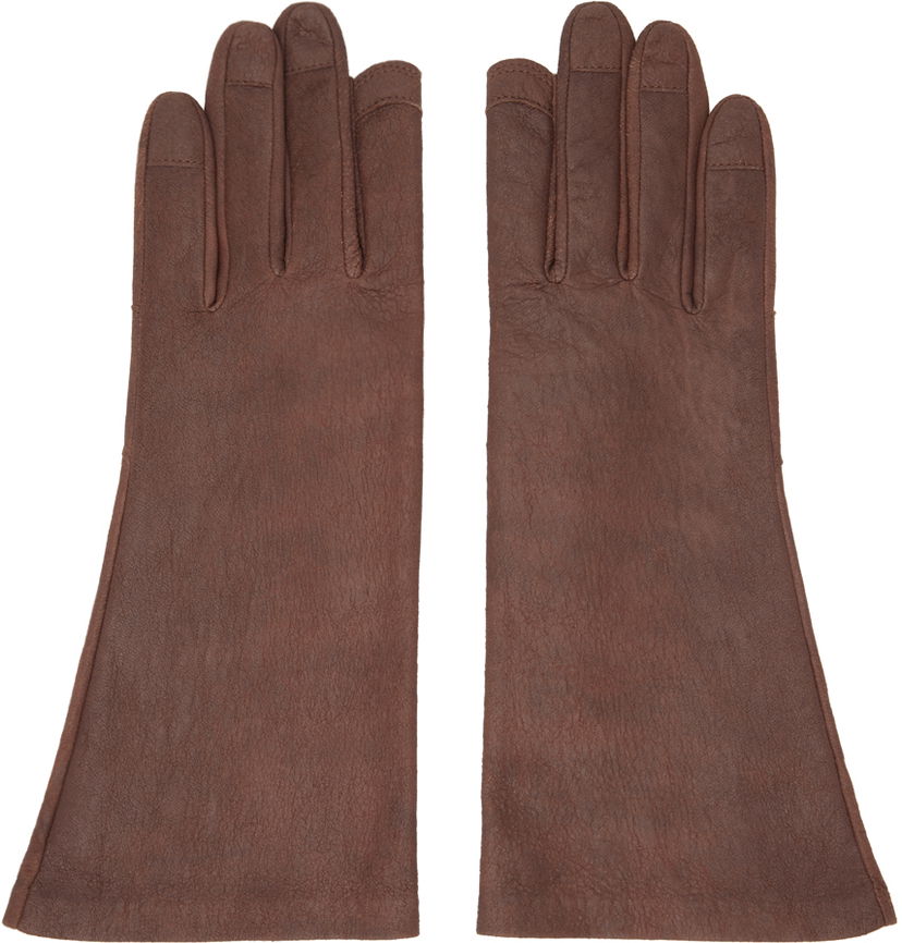 Рукавички Rick Owens Short Leather Gloves Коричневий | RR02D6451 LBA