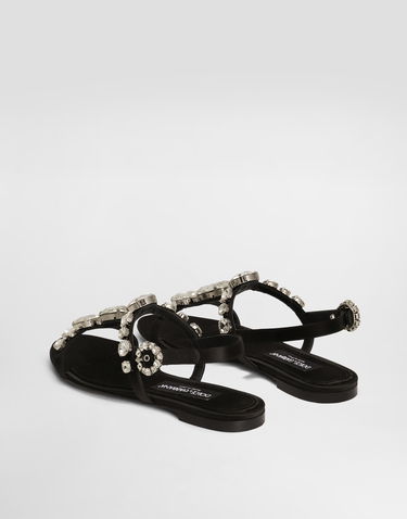 Кросівки та взуття Dolce & Gabbana Satin Sandals With Gemstone Embellishment чорний | CQ0601A9T438S488, 2