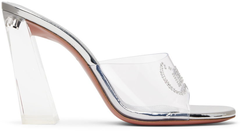 Догляд за взуттям Amina Muaddi Amina Muaddi Bella Glass Heeled Sandals Металік | BELLA GLASS SLIPPER BLOCK PVC