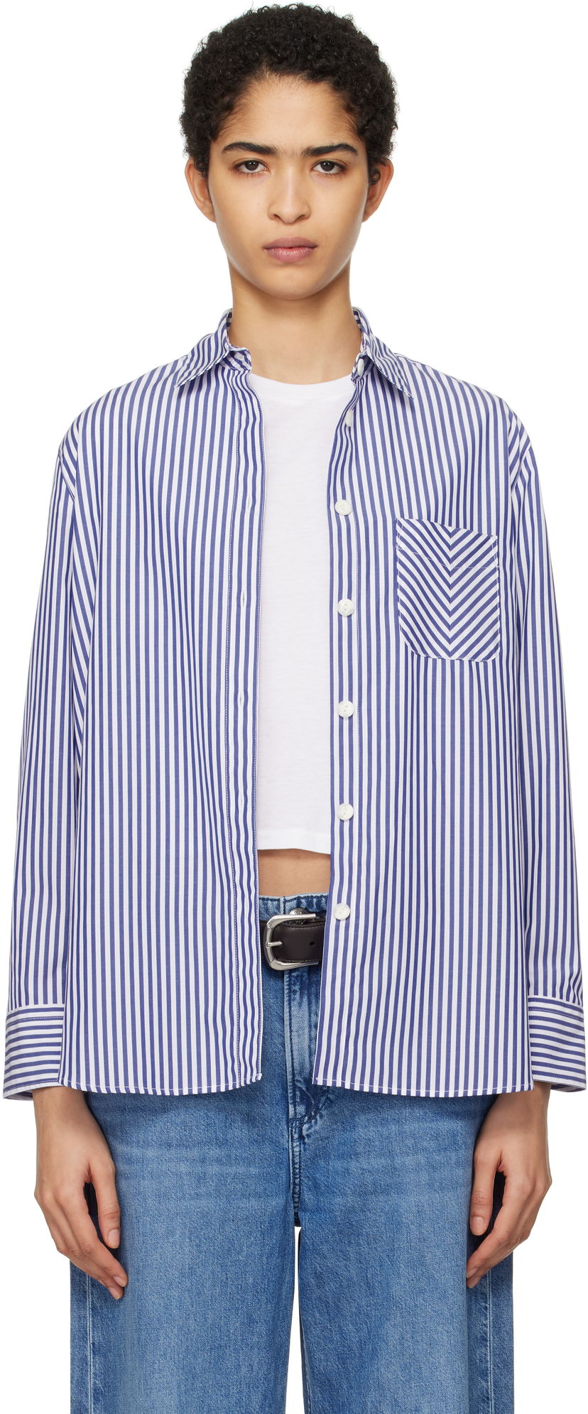 Сорочка rag & bone Striped Poplin Shirt Синій | WAW22FA050ZE50