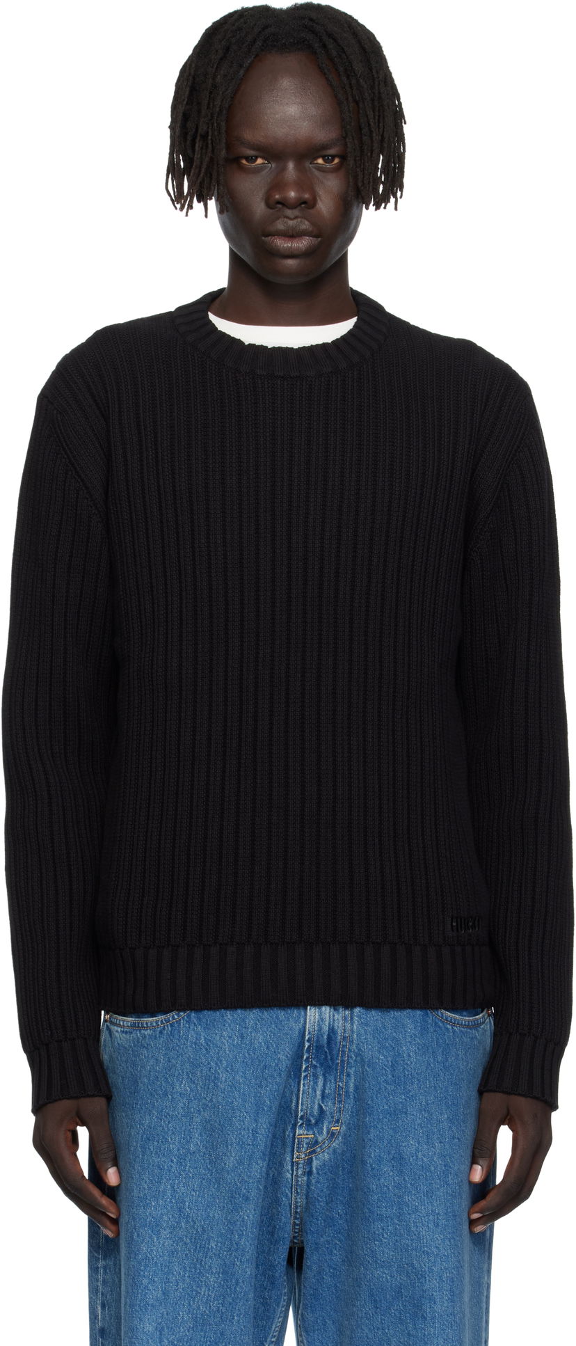 Cветр BOSS Hugo Embroidered-Logo Ribbed Knit Sweater чорний | 50546863