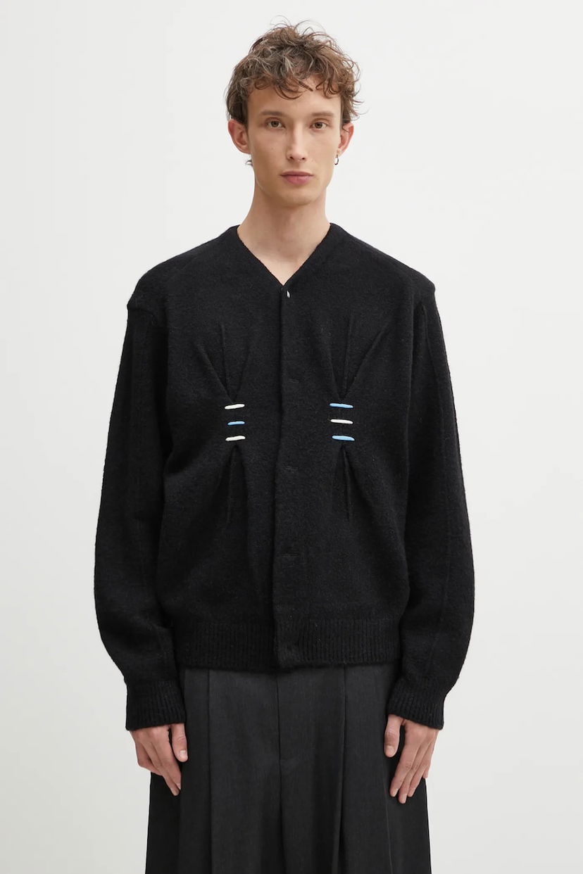 Cветр ADER ERROR KNIT Wool Blend Cardigan with Front Pleats and Bar Details чорний | BO01FWKT0703BK
