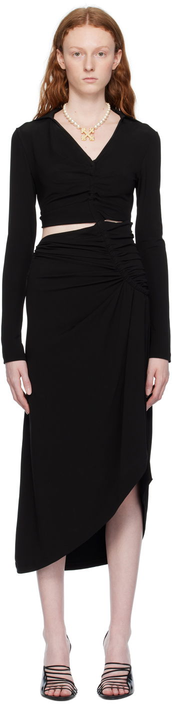 плаття Off-White Black Ruched Midi Dress чорний | OWDB455S23FAB0011000