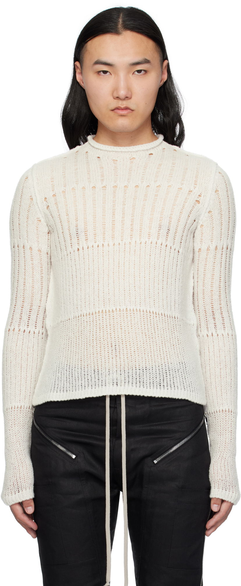 Cветр Rick Owens Rick Owens Hollywood Grid Knit Cropped Sweater білий | RU01E5680 KGRID