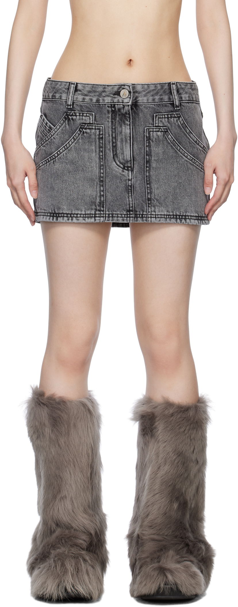 Спідниця The Attico The Attico Faded Denim Miniskirt Сірий | 250WCR00137 DDD104AA
