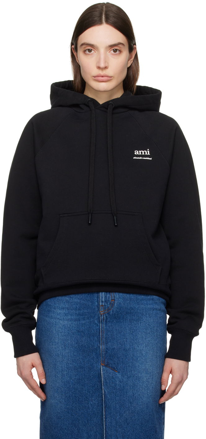 Світшоти AMI Paris Raglan Hoodie чорний | USW224.747