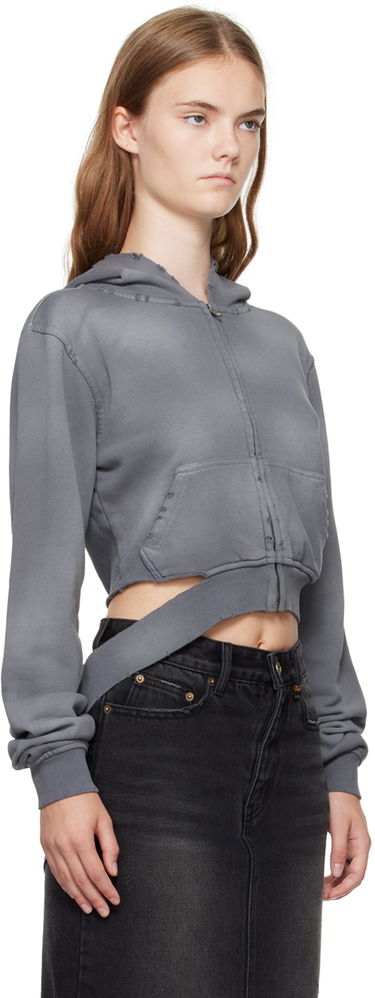 Світшоти We11done We11done Distressed Zip-Up Cropped Hoodie Сірий | WD-TJ2-24-808-W-CH, 1