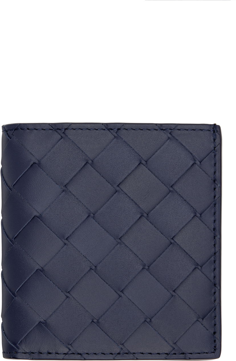 Гаманець Bottega Veneta Intrecciato Slim Bi-Fold Wallet темно-синій | 749400VCPQ63258