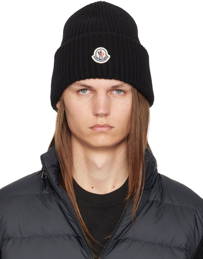 Шапка Moncler Black Wool & Cashmere Beanie чорний | J20913B00066M1127