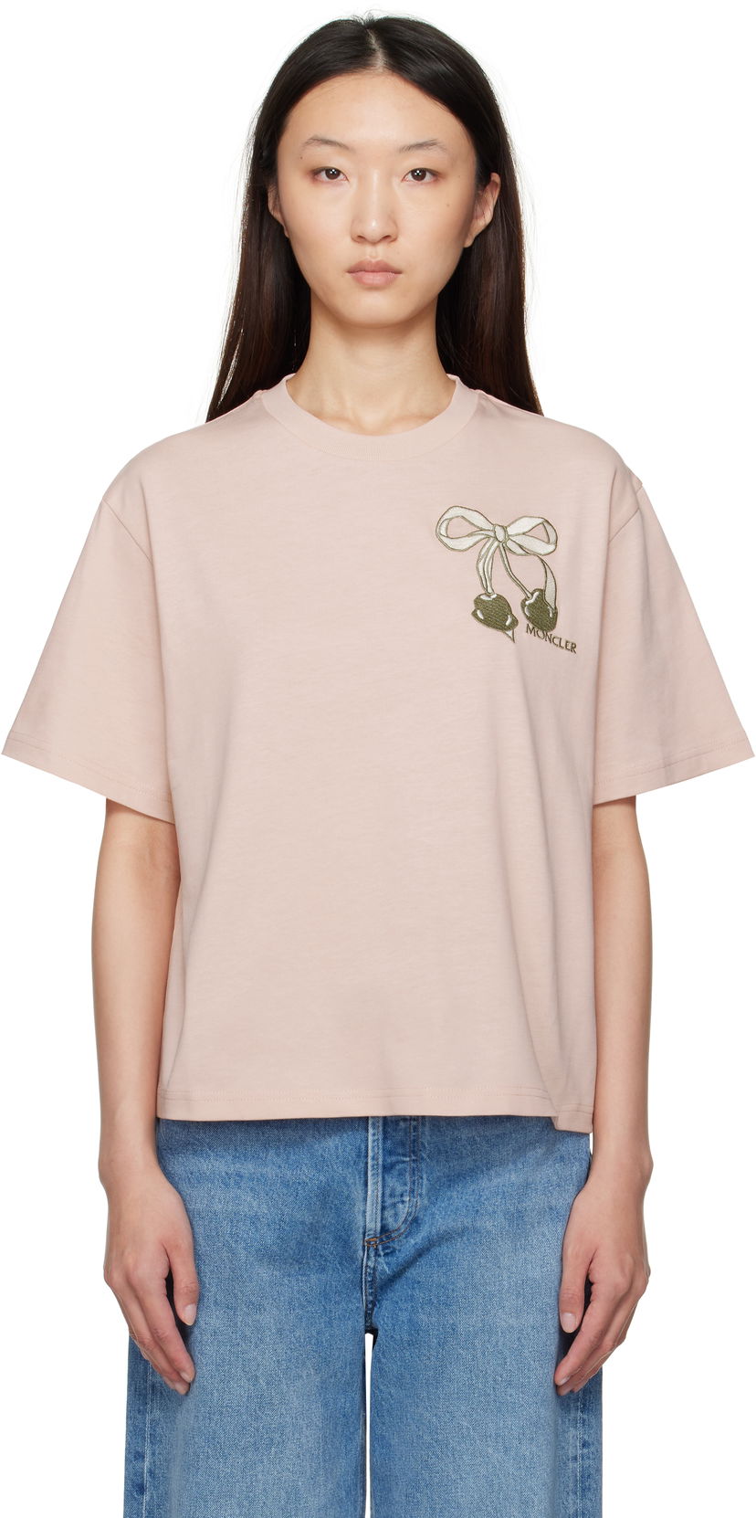 Футболка Moncler Moncler Embroidered Cherry Logo Cotton T-Shirt Рожевий | K20938C0001189AUG