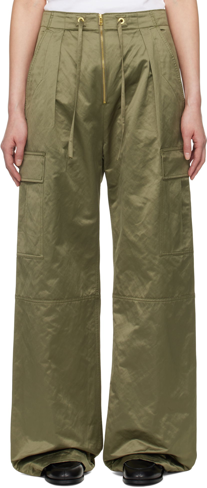 Штани карго AMI AMI Paris Satin Zipped Cargo Trousers Зелений | FTR310.CO0100