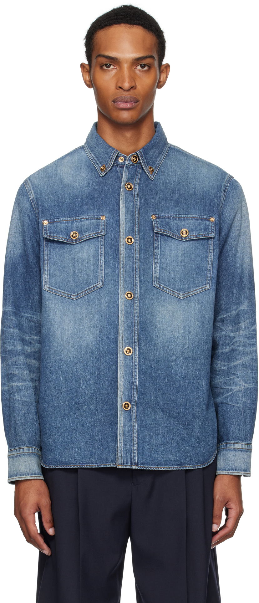 Сорочка Versace Versace Denim Shirt Синій | 1013887_1A14406