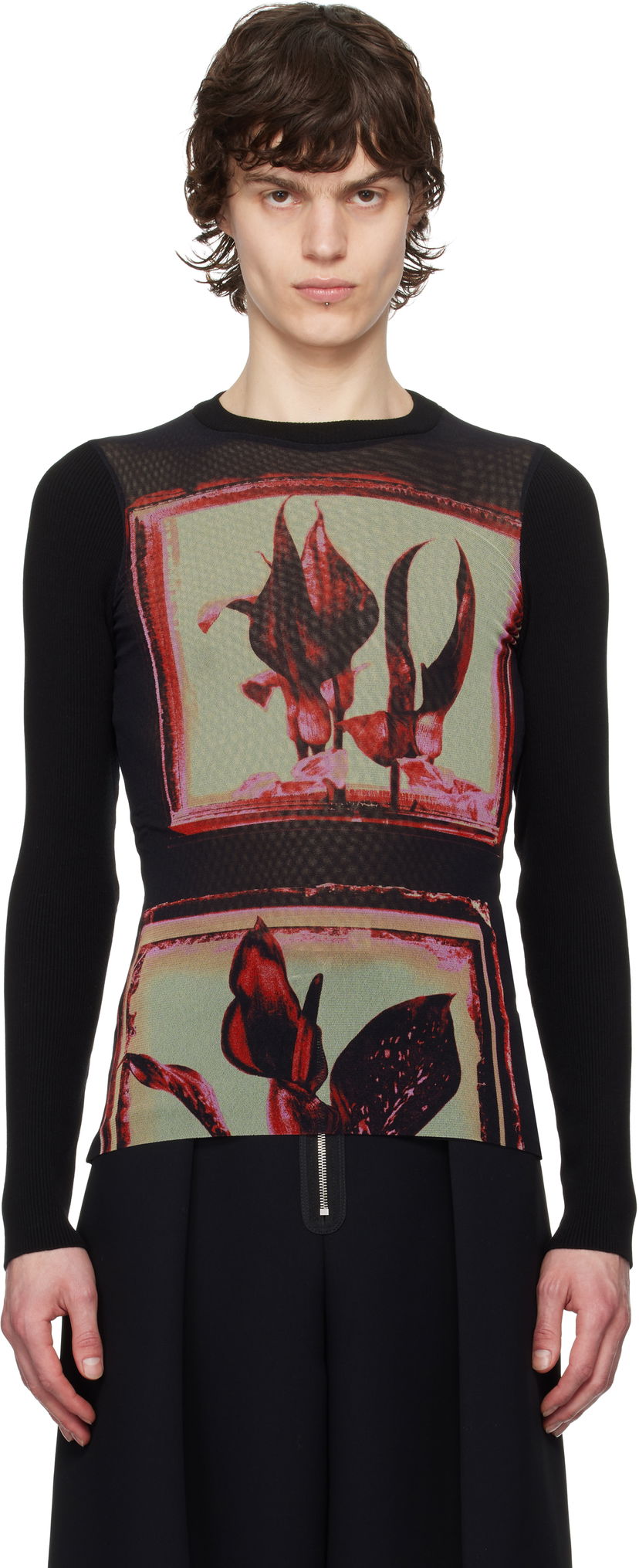 Cветр Jean Paul Gaultier Jean Paul Gaultier Flowers Cadres Long Sleeve T-Shirt чорний | 25/33-F-TO259-T579-002142
