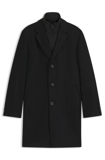 Пальто BOSS Single-breasted wool-blend coat with quilted inner vest чорний | 50546546, 0