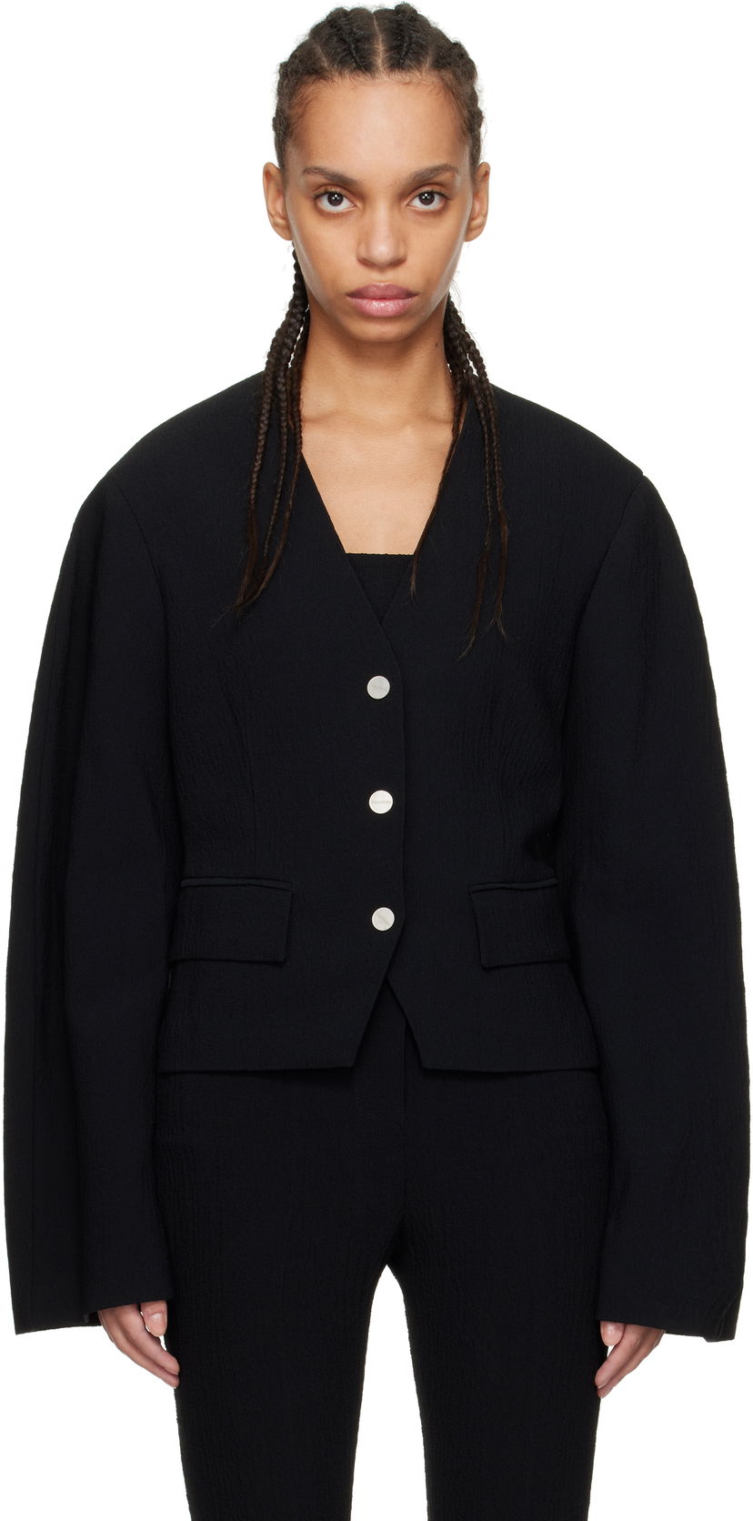 Куртка Nanushka Nanushka Kiyo Seersucker Blazer чорний | NW25RSOW19999