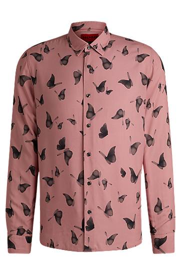 Сорочка BOSS Regular Fit Butterfly Print Poplin Shirt Рожевий | 50534247