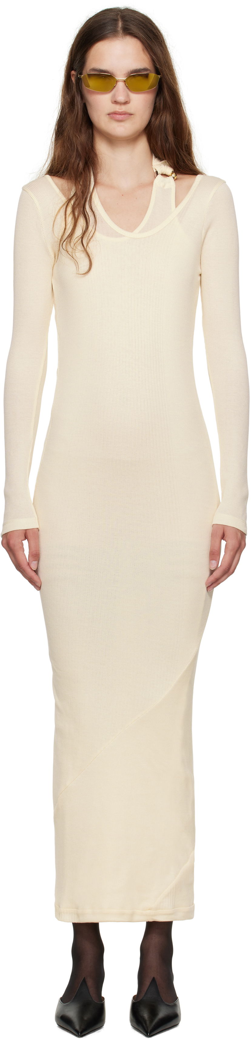 плаття Jean Paul Gaultier Jean Paul Gaultier Ribbed Twisted Double Layer Midi Dress бежевий | 25/03-W-DR014-J000-03
