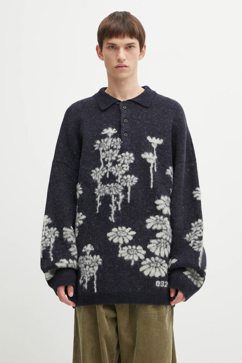 Cветр 032C Melting Daisies Wool Blend Polo Sweater темно-синій | F25.URK.0432.000