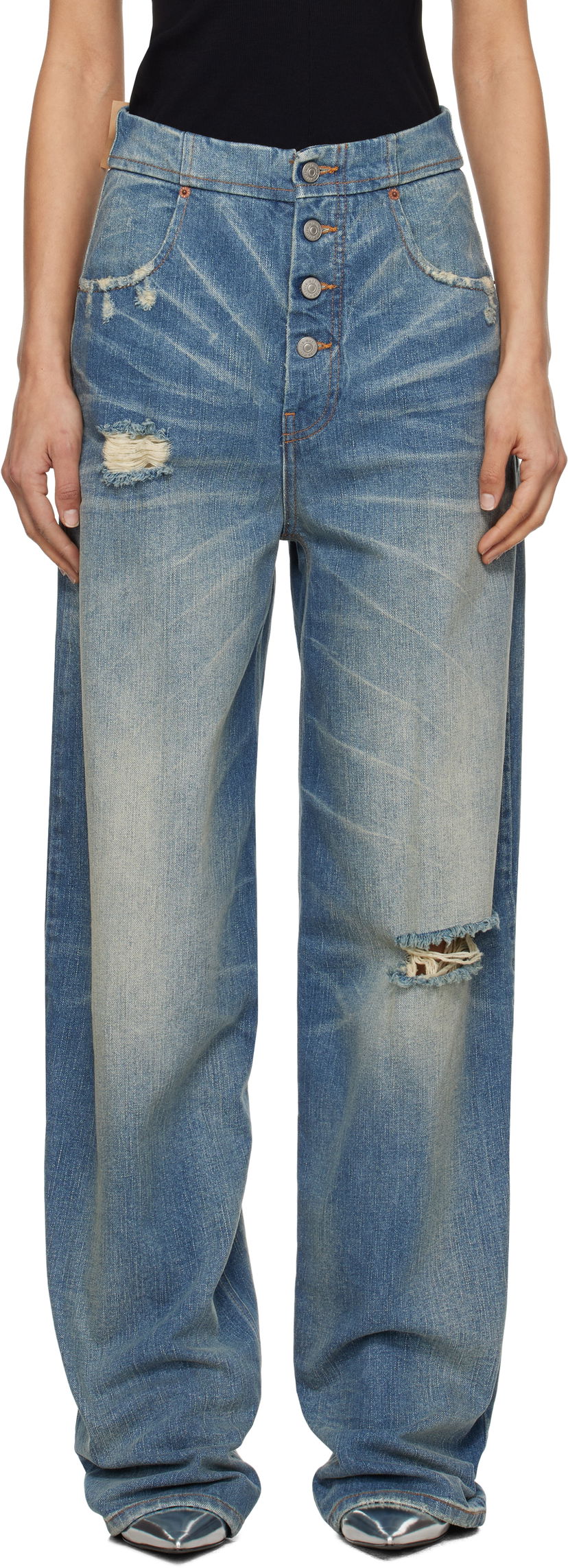 Джинси Maison Margiela MM6 Maison Margiela Distressed Five-Pocket Jeans Синій | S52LA0241 M30016