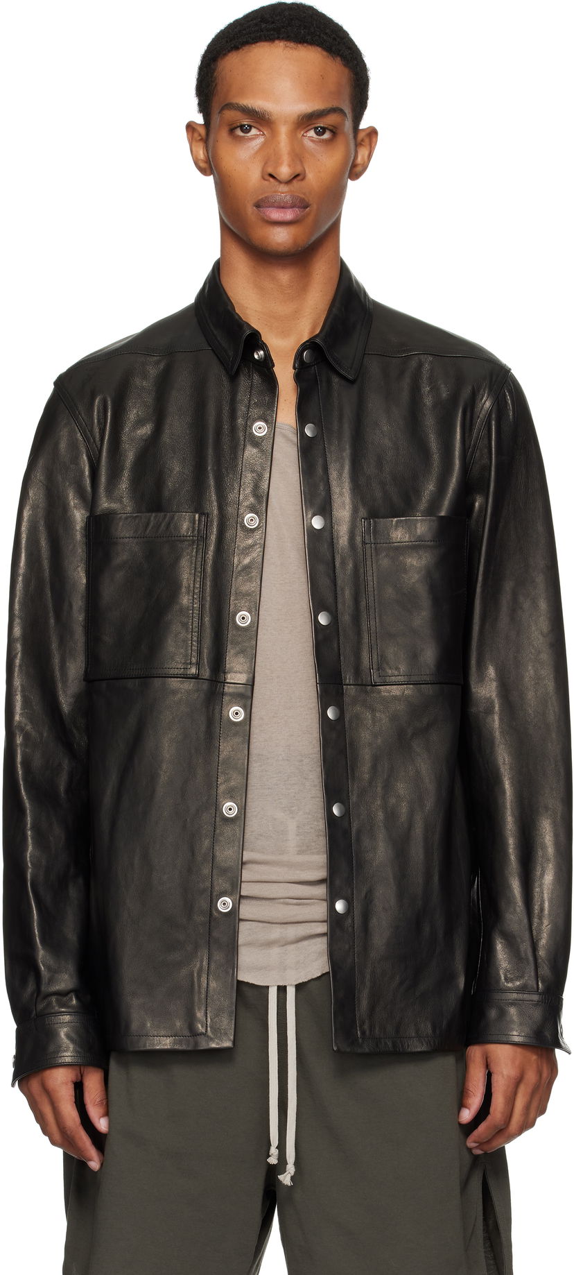 Сорочка Rick Owens Rick Owens Concordians Leather Overshirt чорний | RU02E1744 LNV